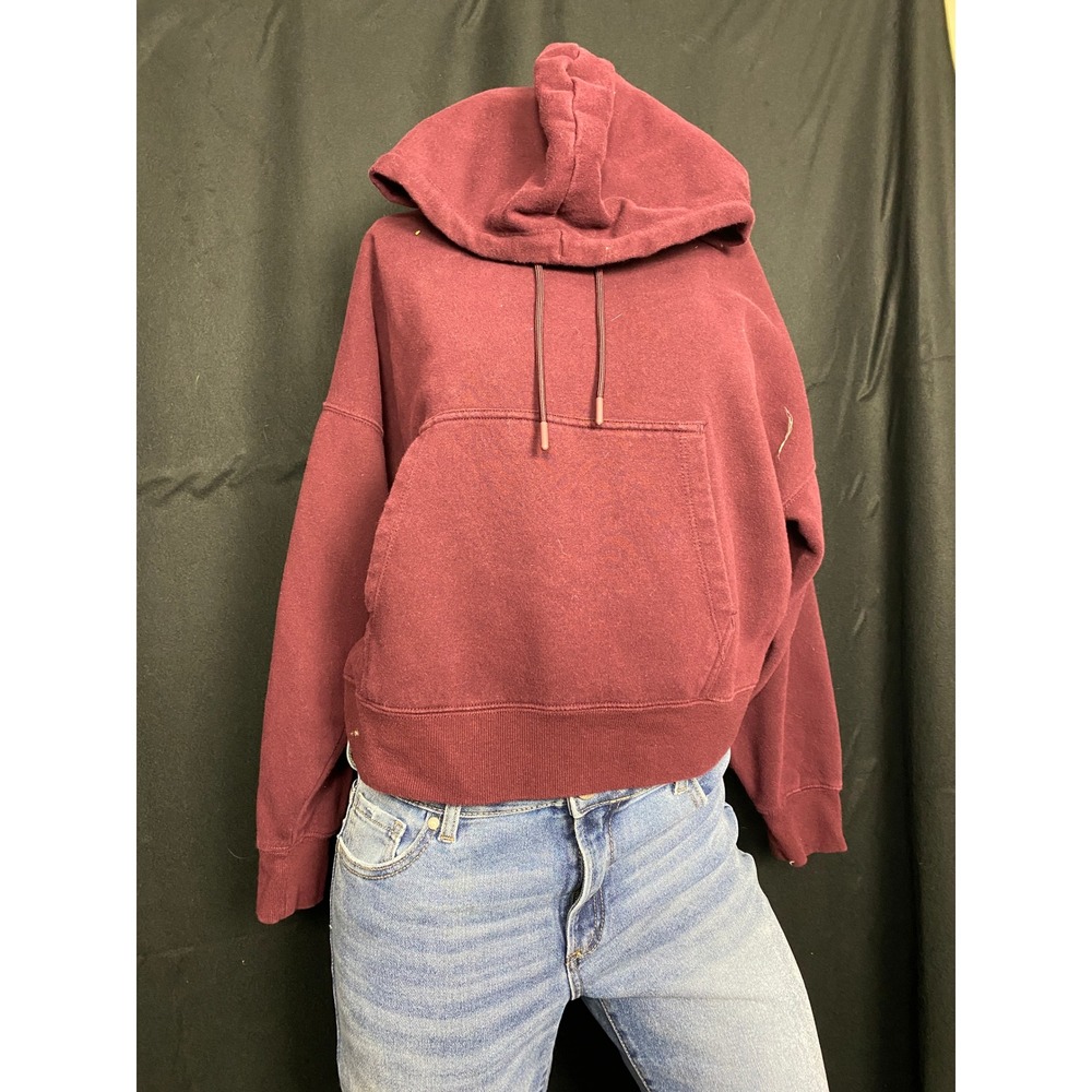 Dip Burgundy Red Fleece Hooded Sweatshirt‎ Cropped Relaxed Fit Women's Medium
